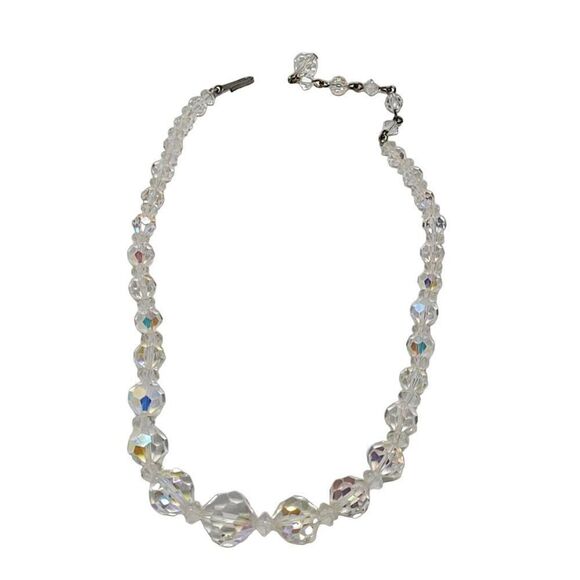 Vintage Graduated AB Crystal Collar Chocker Necklace Aurora Borealis Glam - Picture 6 of 10